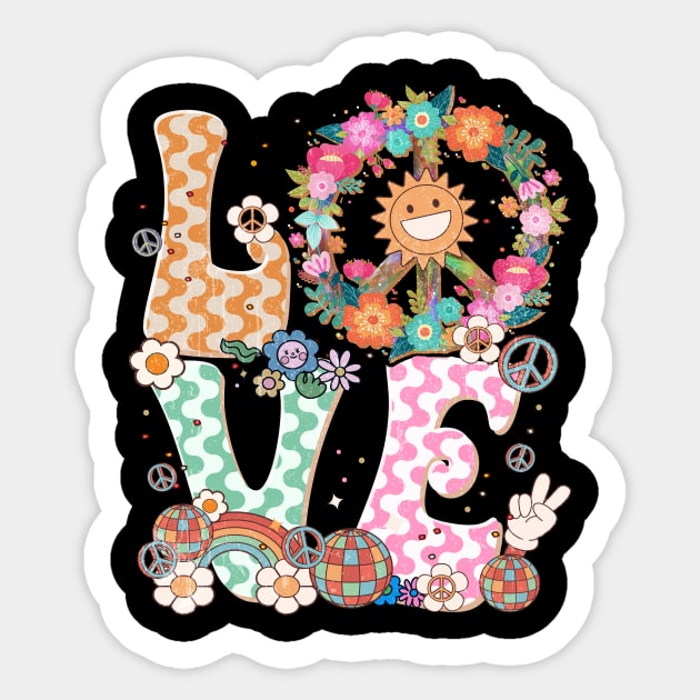 Peace Sign Love 60s 70s Costume Groovy Hippie Theme Party Sticker by WestKnightTees